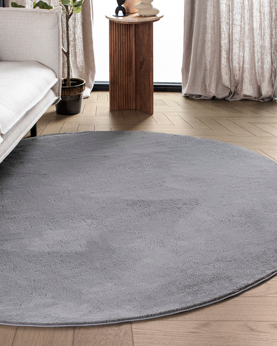 Rond Japandi Vloerkleed - Ovara Plano Grijs