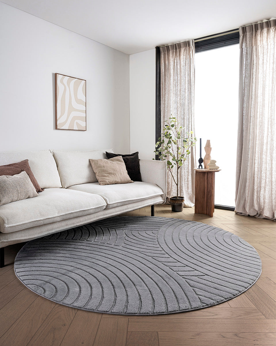Rond Japandi Vloerkleed - Ovara Zenith Grijs