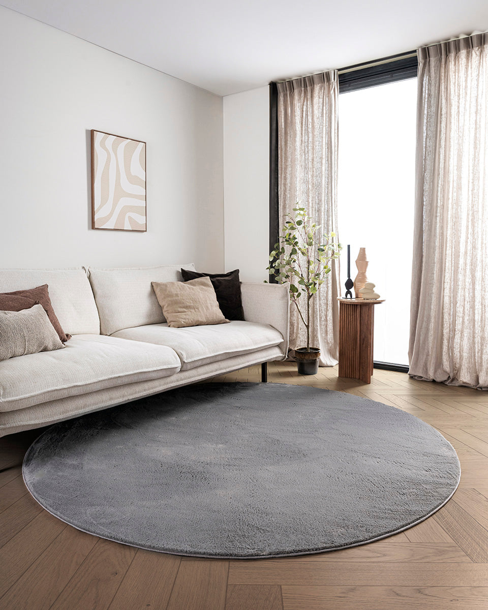 Rond Japandi Vloerkleed - Ovara Plano Grijs