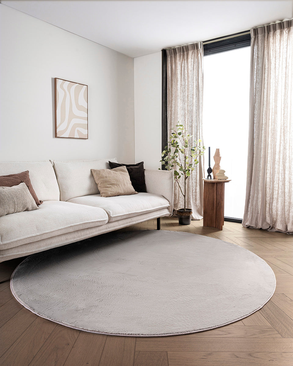 Rond Japandi Vloerkleed - Ovara Plano Taupe