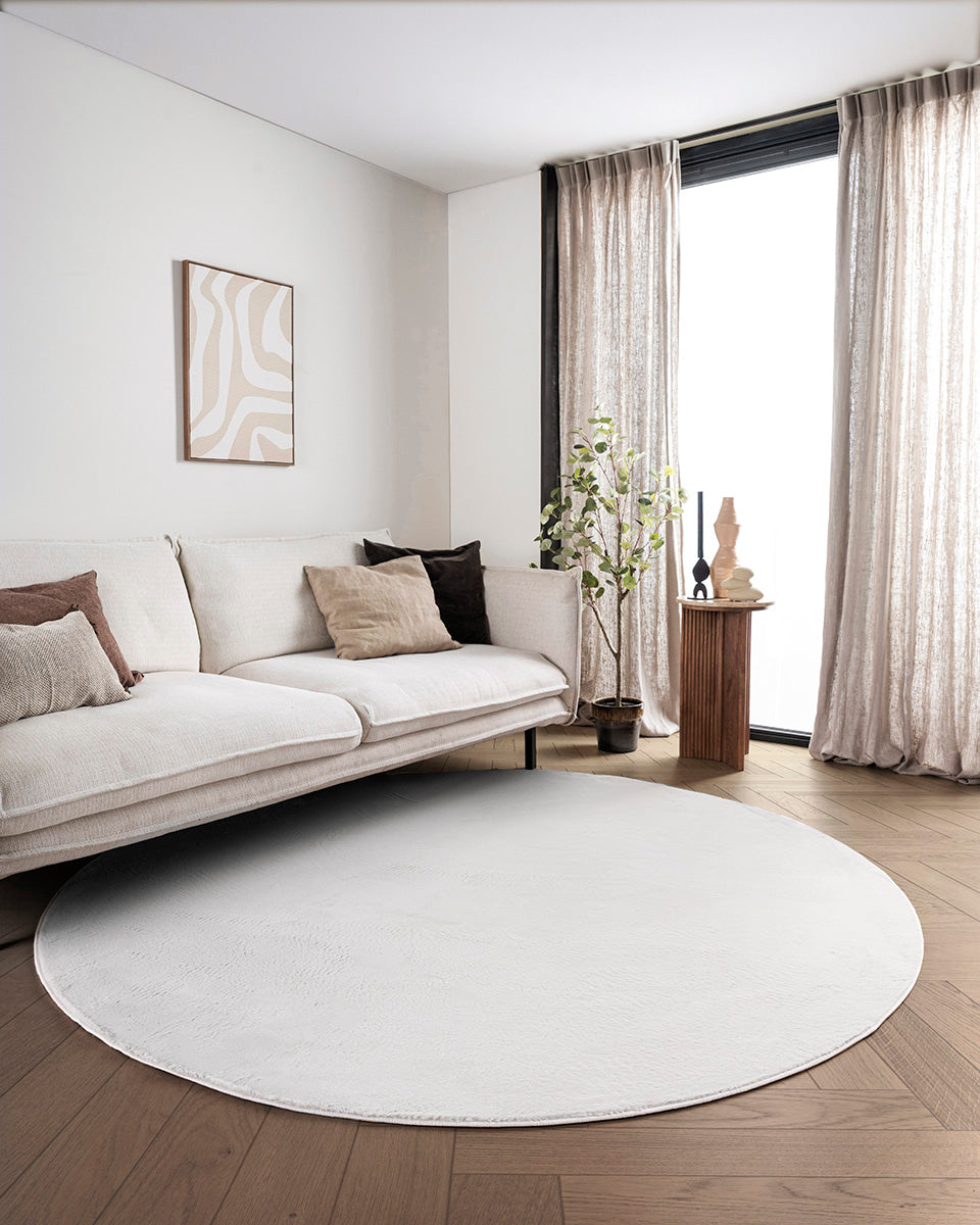 Rond Japandi Vloerkleed - Ovara Plano Ivory