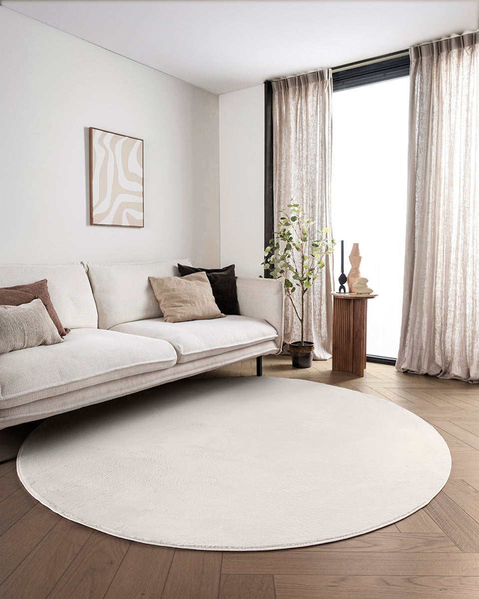Rond Japandi Vloerkleed - Ovara Plano Beige