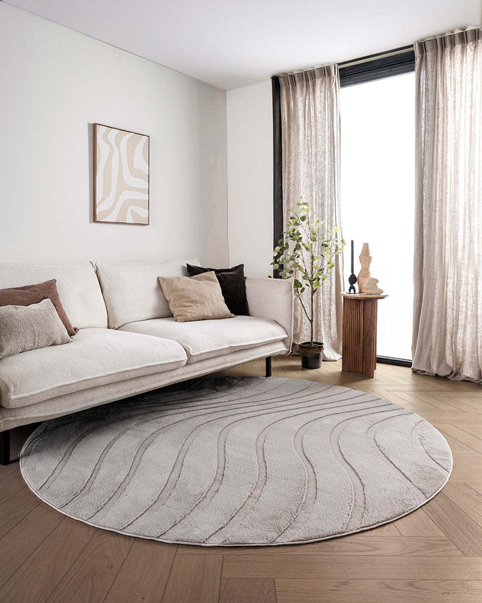 Rond Japandi Vloerkleed - Ovara Maris Taupe