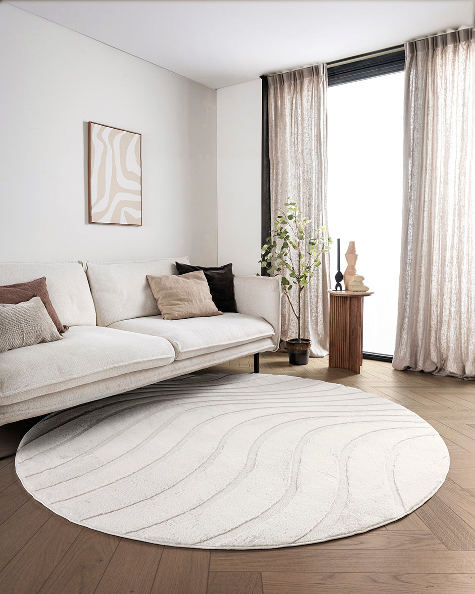 Rond Japandi Vloerkleed - Ovara Maris Beige