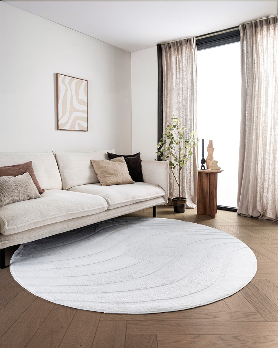 Rond Japandi Vloerkleed - Ovara Maris Gebroken Wit
