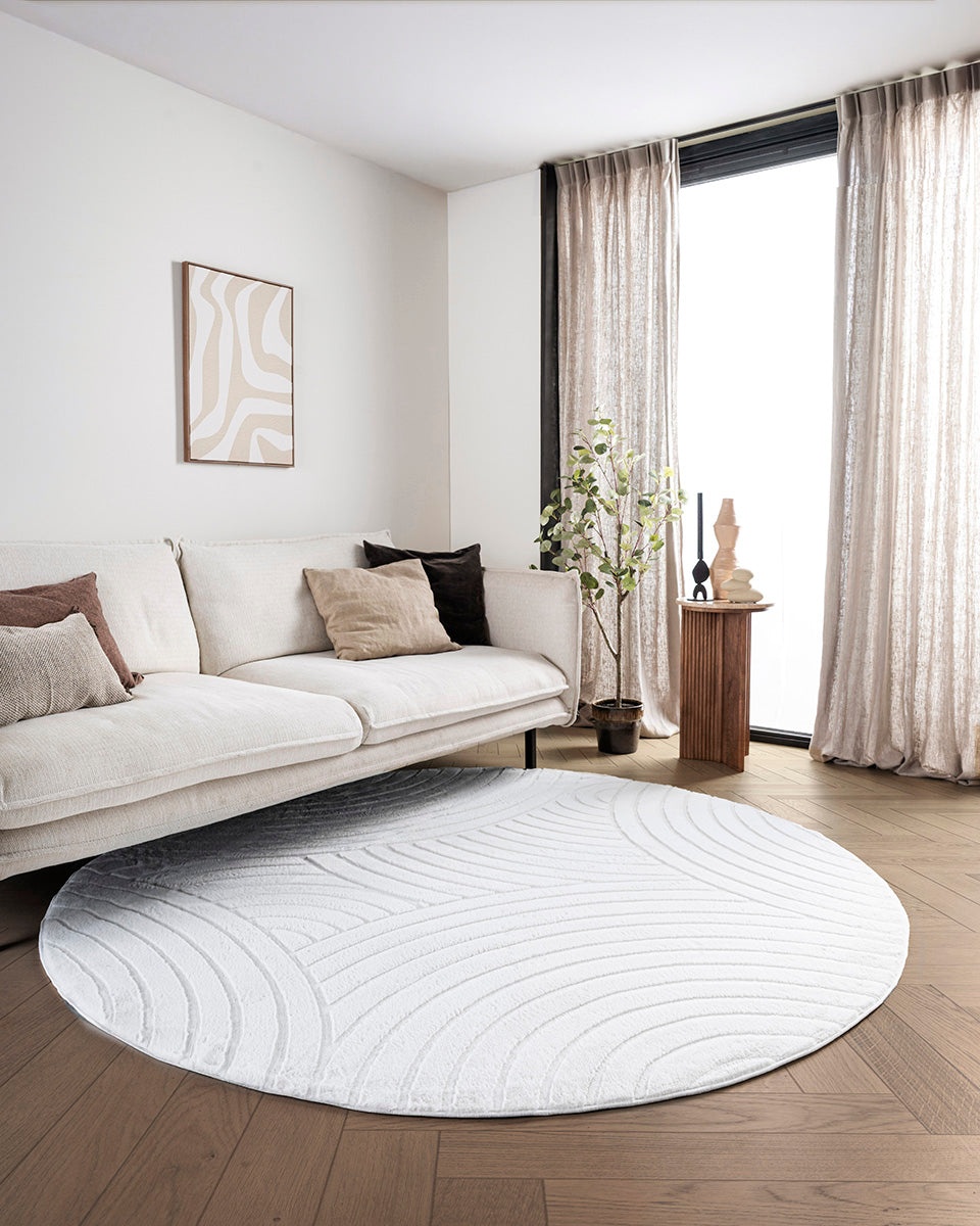 Rond Japandi Vloerkleed - Ovara Zenith Gebroken Wit