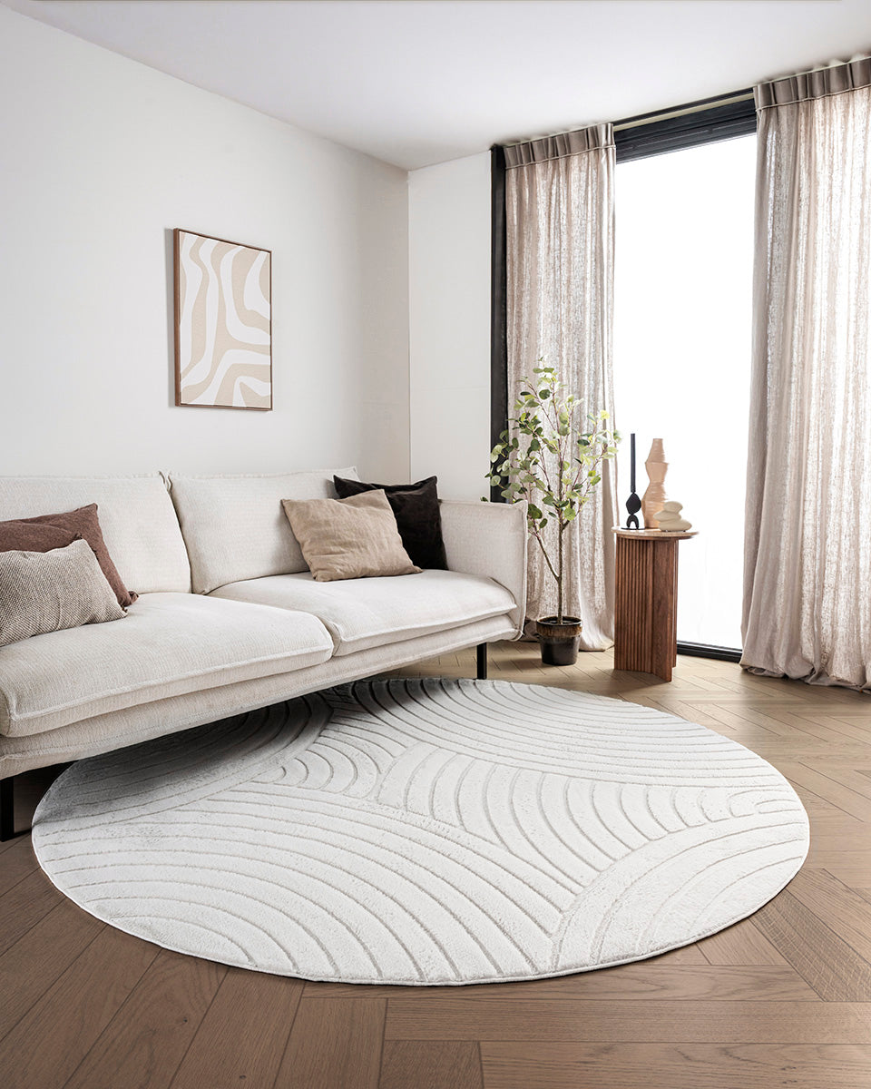 Rond Japandi Vloerkleed - Ovara Zenith Beige
