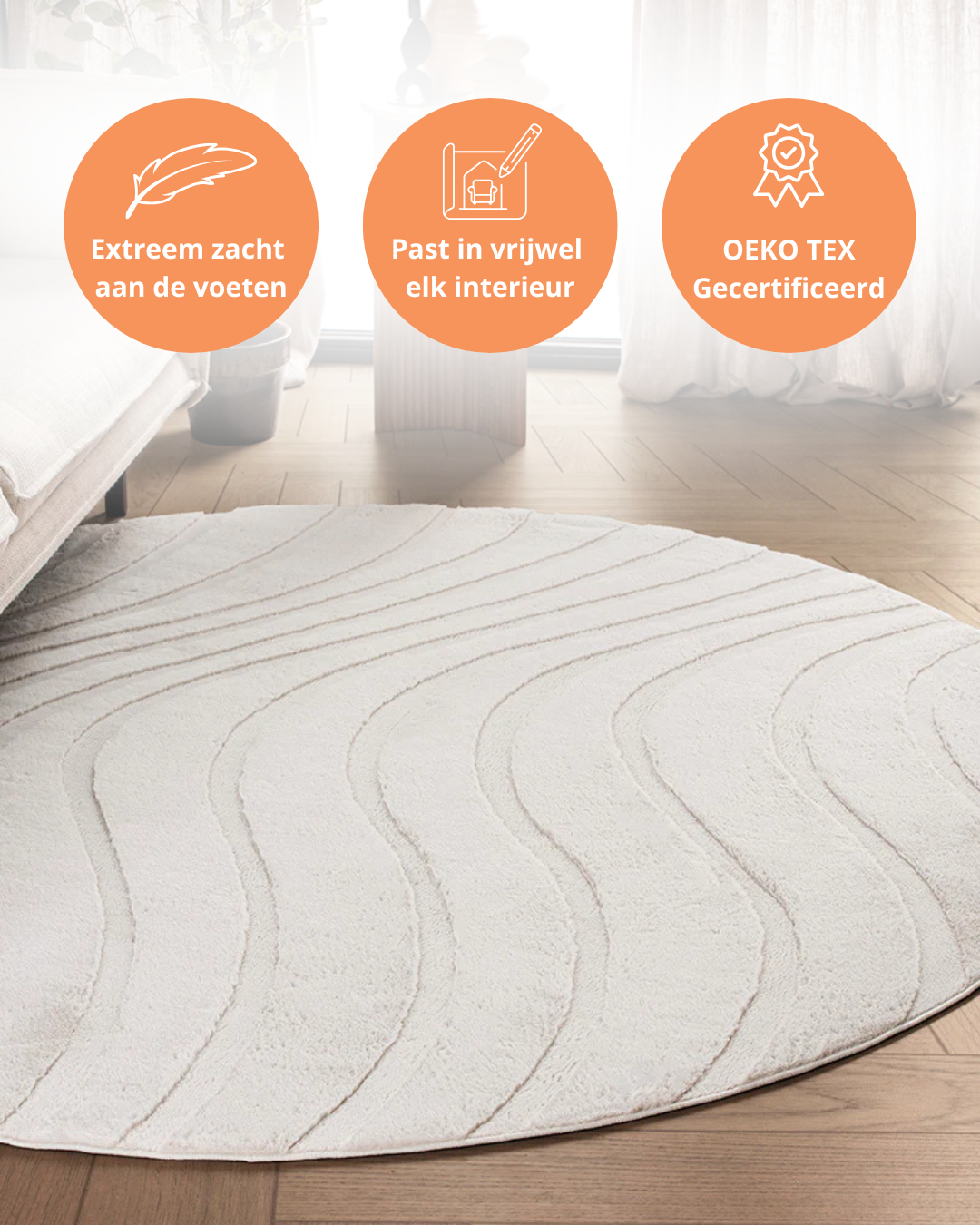 Rond Japandi Vloerkleed - Ovara Maris Beige