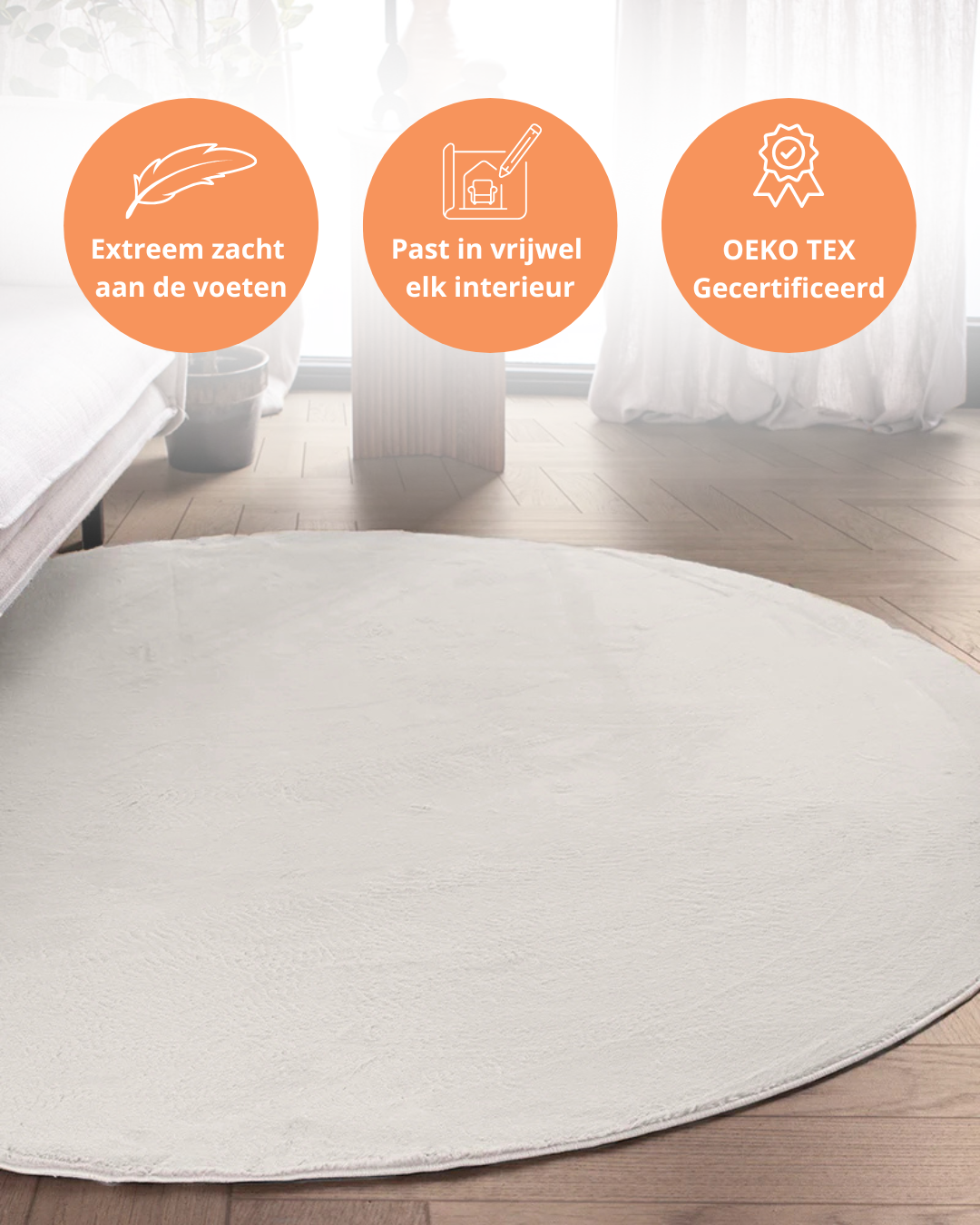 Rond Japandi Vloerkleed - Ovara Plano Beige