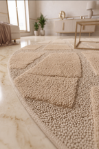Rond Japandi Vloerkleed Linea Block Beige