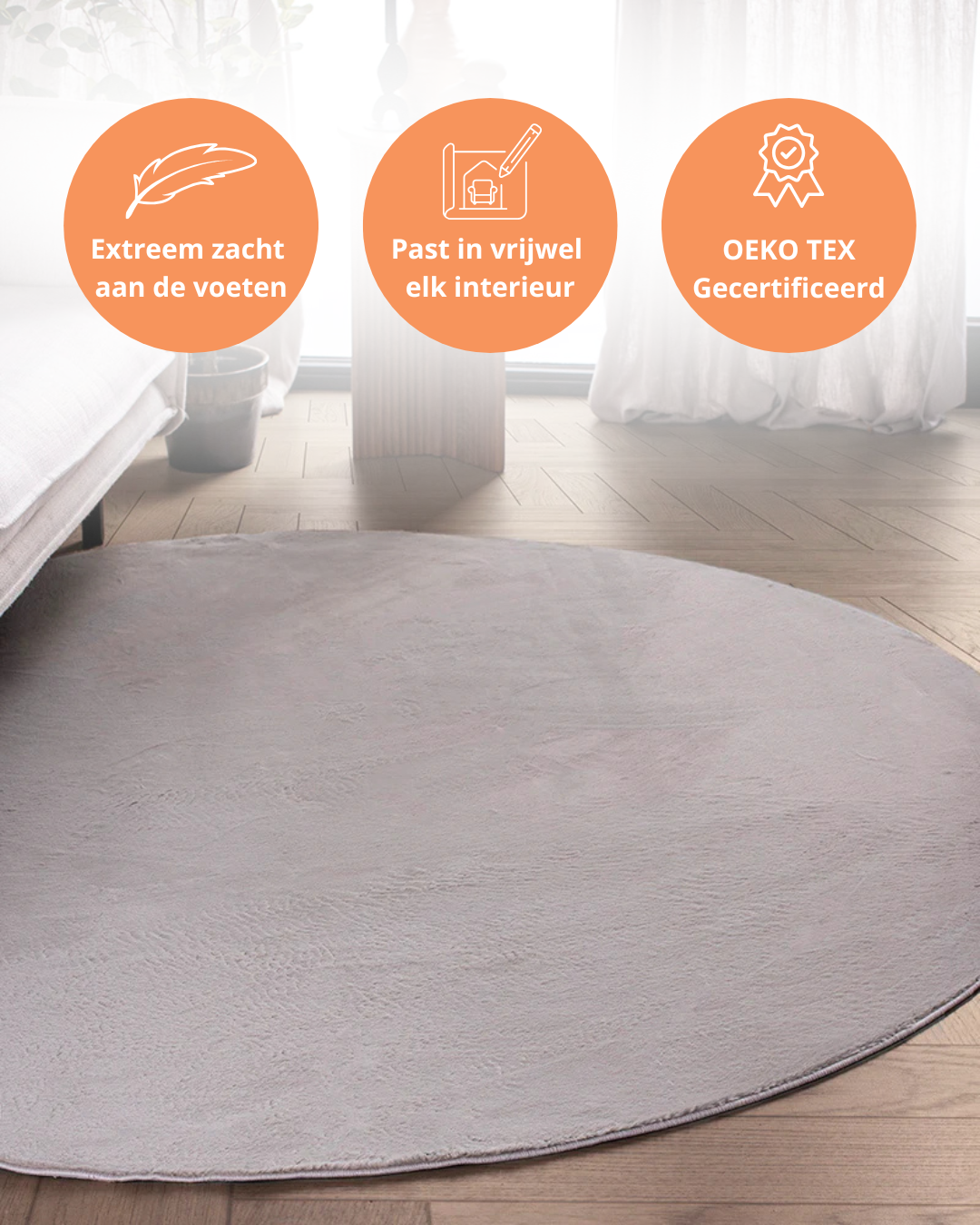 Rond Japandi Vloerkleed - Ovara Plano Taupe
