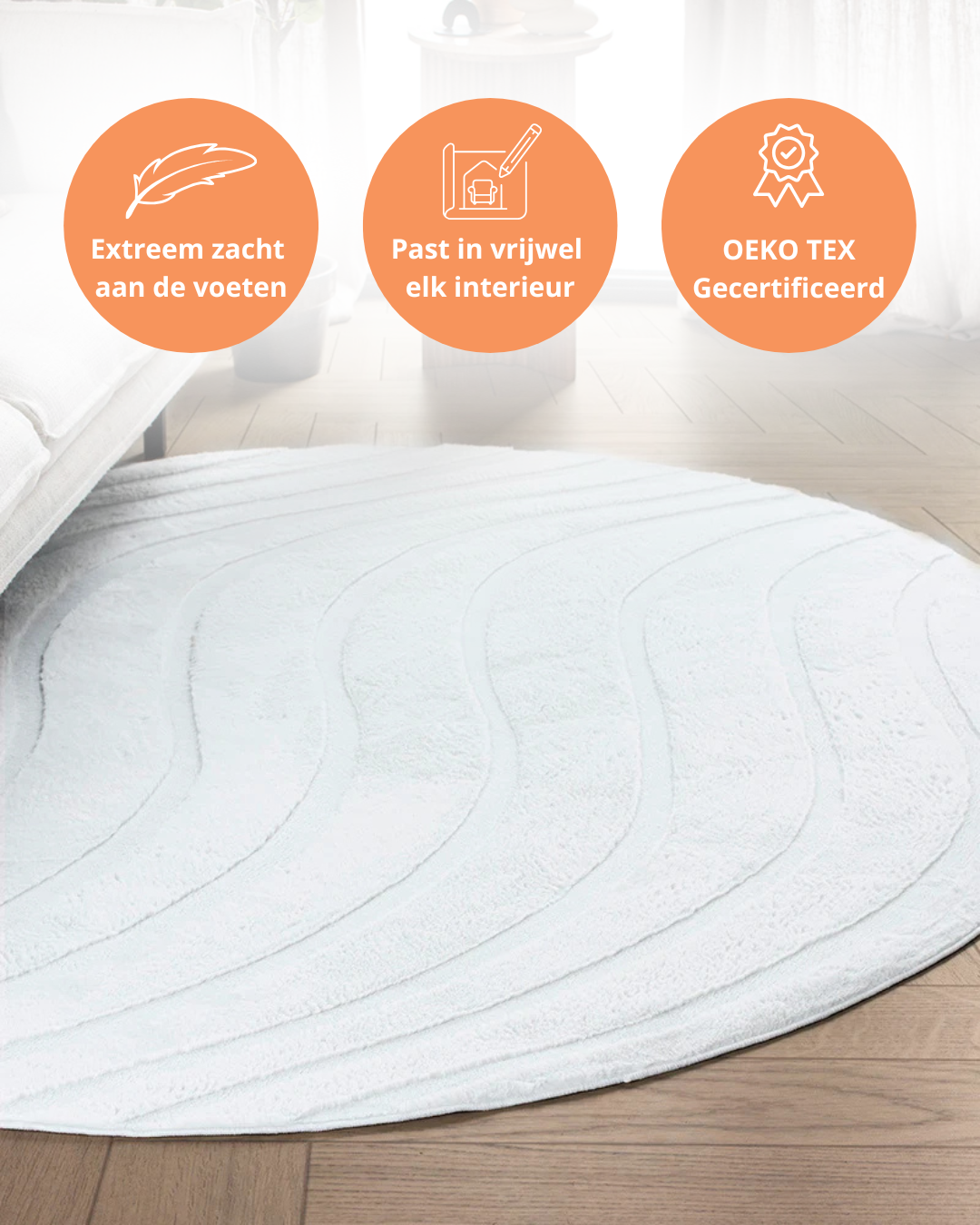 Rond Japandi Vloerkleed - Ovara Zenith Ivory