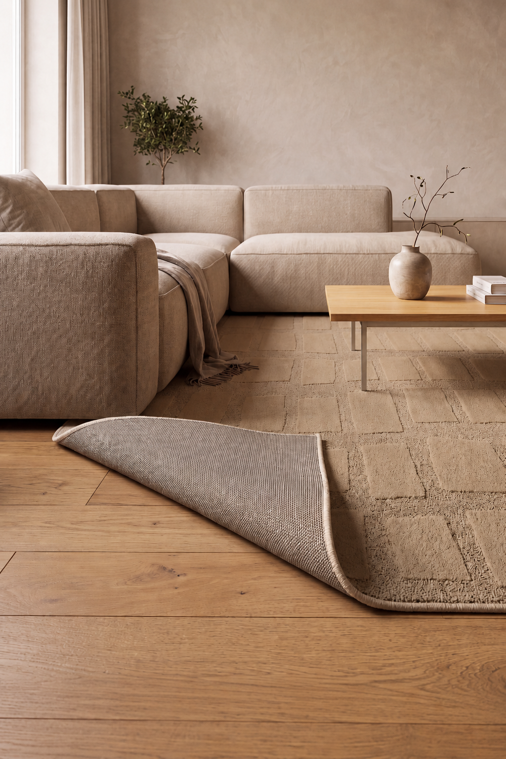 Japandi Vloerkleed Linea Block Beige