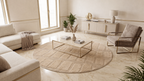Rond Japandi Vloerkleed Linea Block Beige