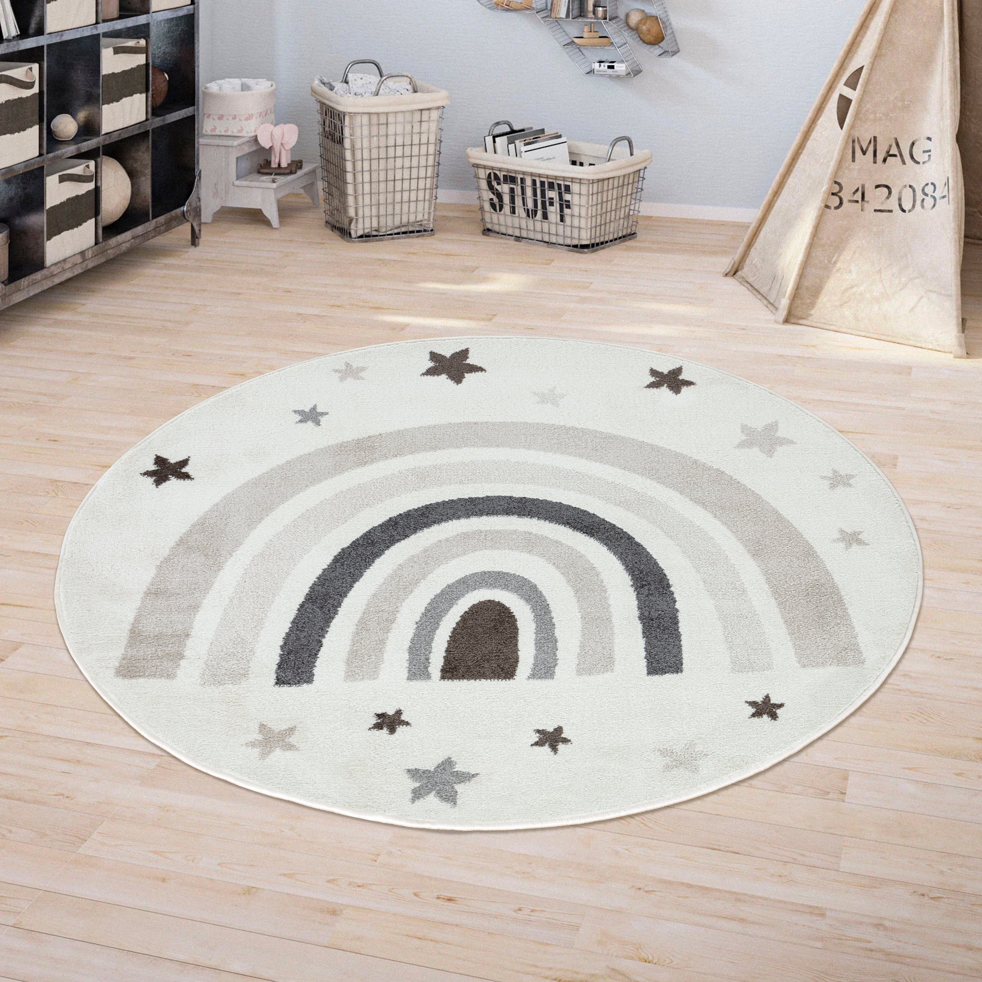 Kinder Vloerkleed - Rond Rainbow Wit