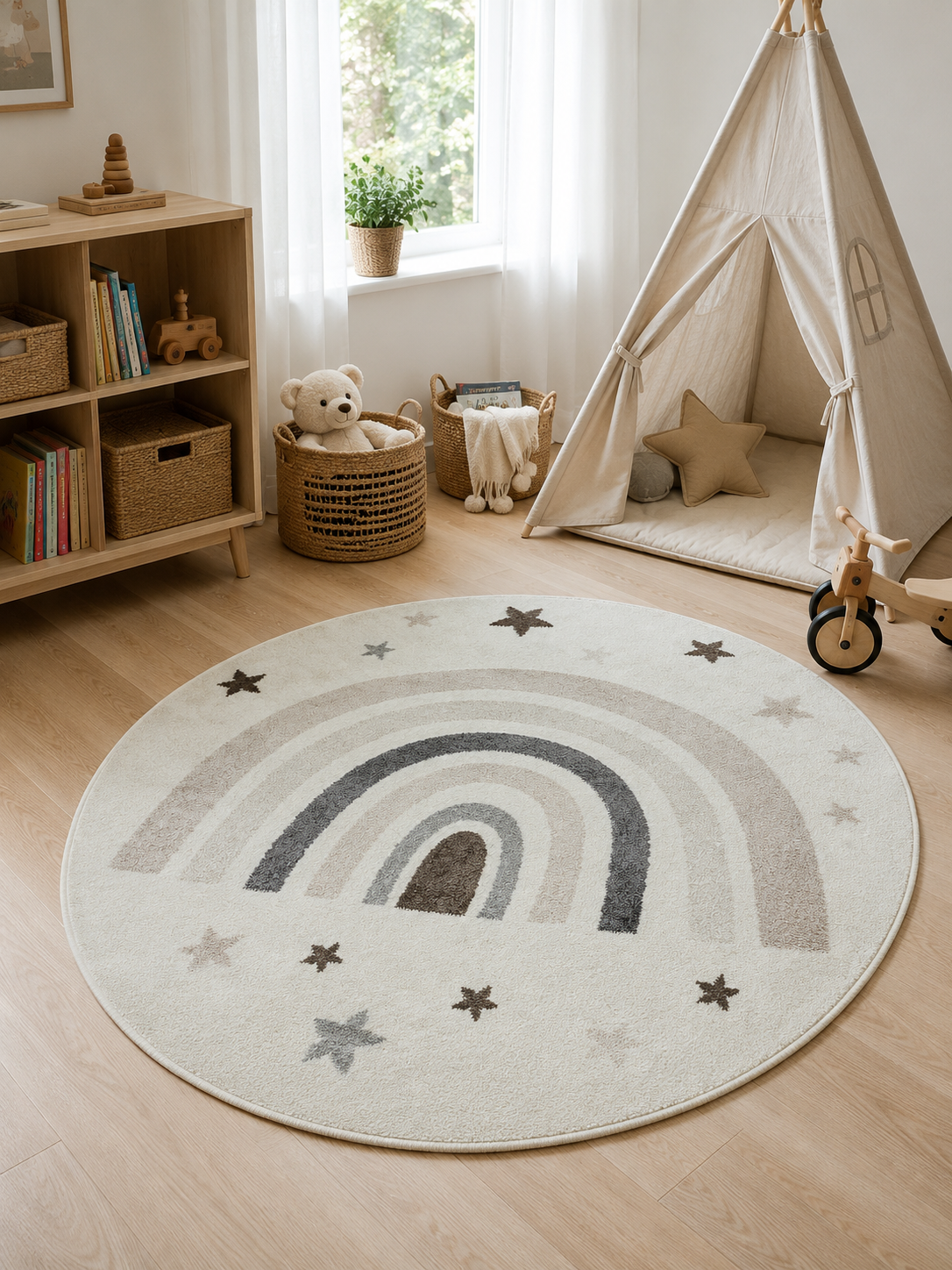 Kinder Vloerkleed - Rond Rainbow Wit