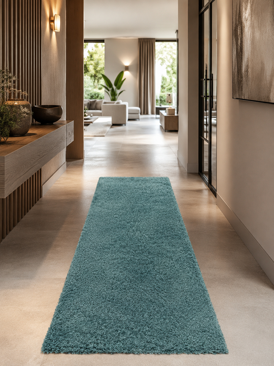 Loper Shaggy Hoogpolig Vloerkleed - SYDNEY 3000 AQUA