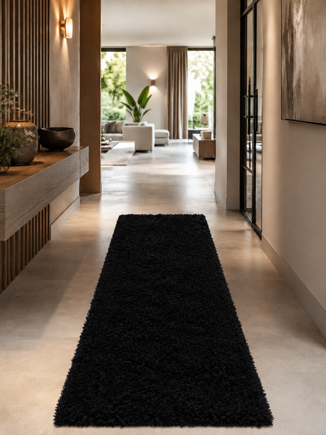 Loper Shaggy Hoogpolig Vloerkleed - SYDNEY 3000 BLACK