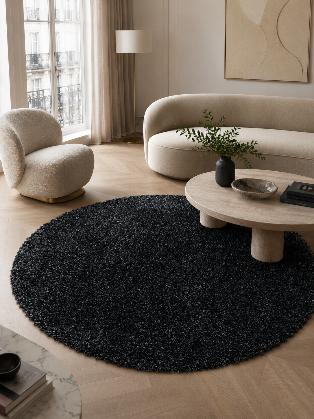 Rond Hoogpolig Vloerkleed - FLUFFY 3500 ANTHRAZIT