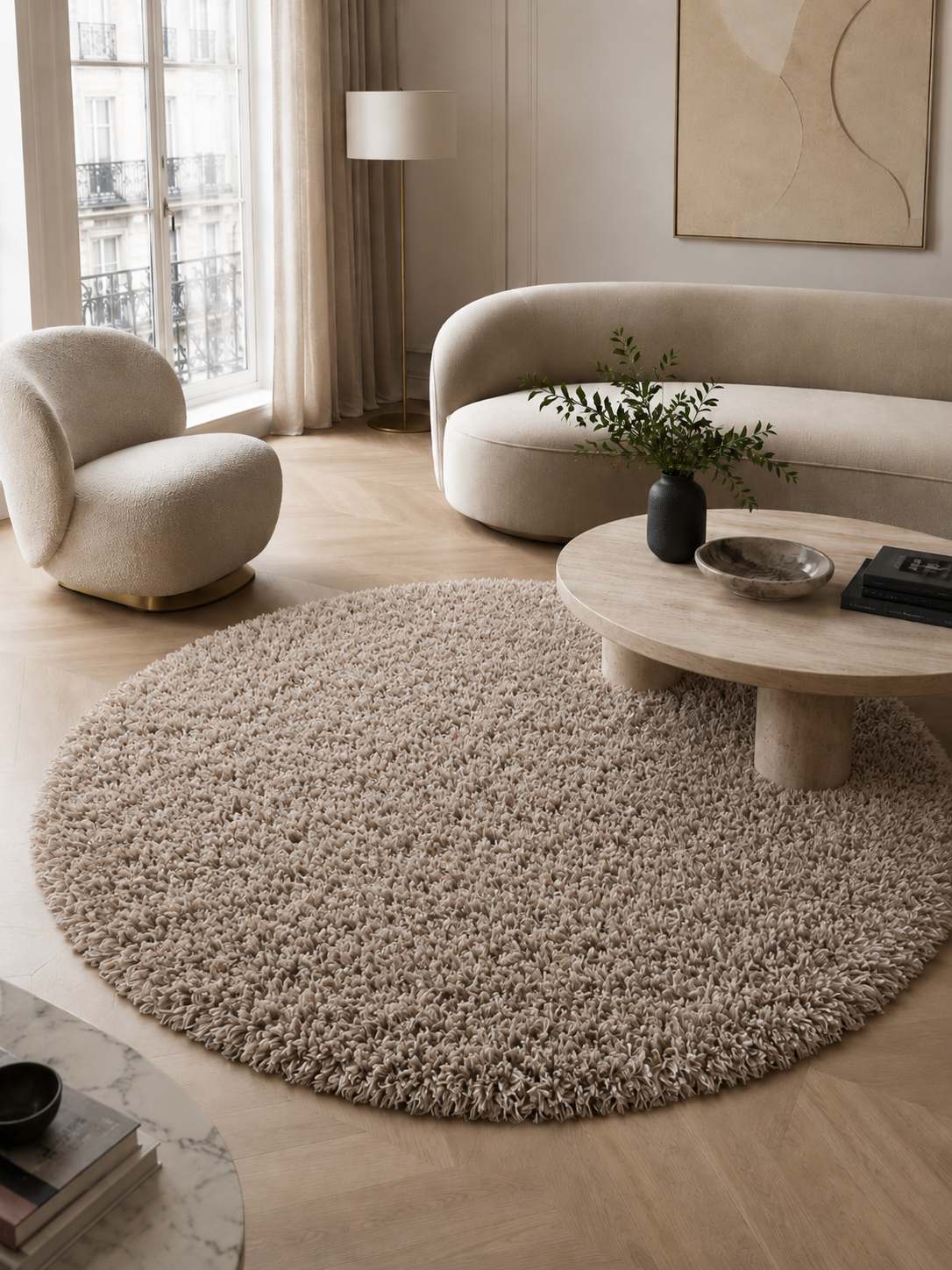 Rond Hoogpolig Vloerkleed - FLUFFY 3500 BEIGE
