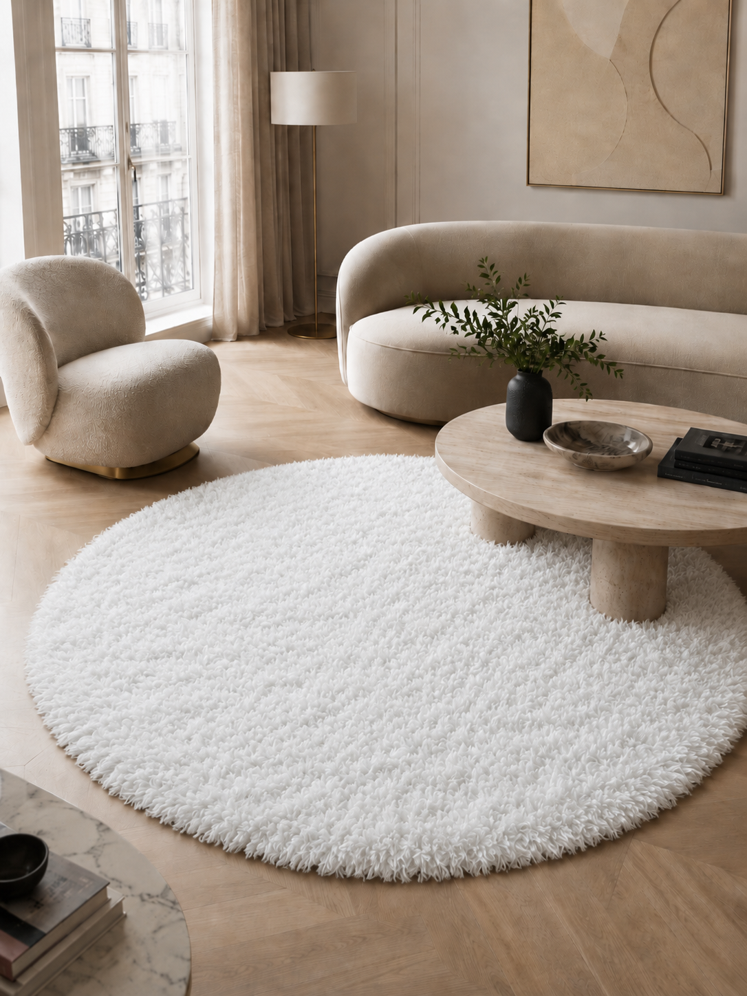 Rond Hoogpolig Vloerkleed - FLUFFY 3500 WHITE
