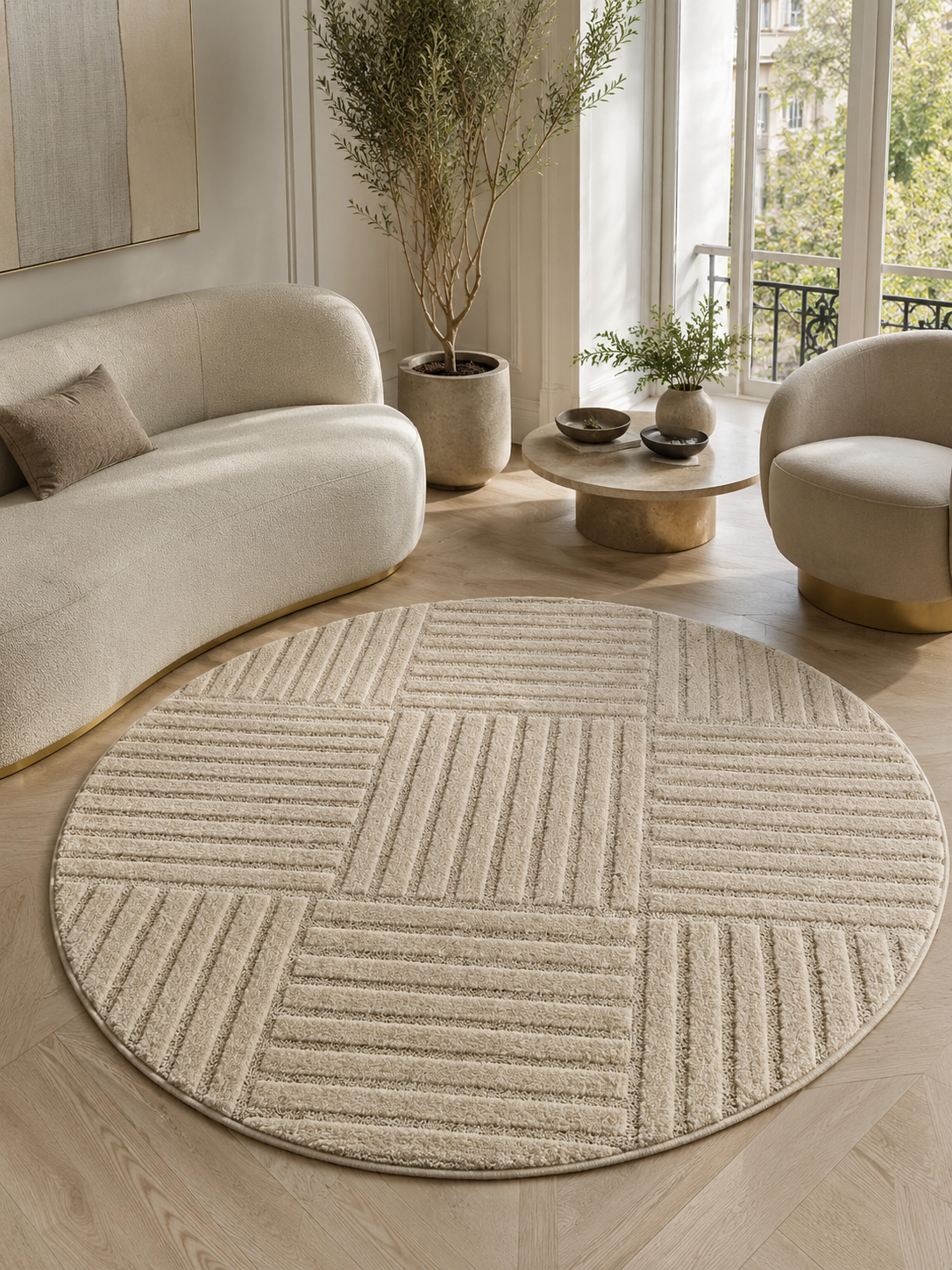 Rond Japandi Vloerkleed - ART 1123 BEIGE