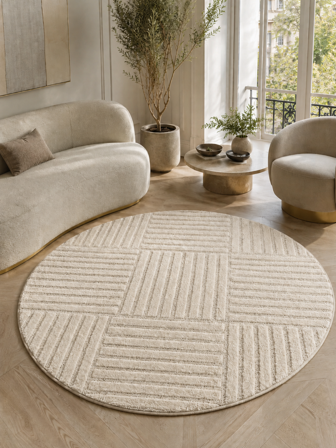 Rond Japandi Vloerkleed - ART 1123 CREAM