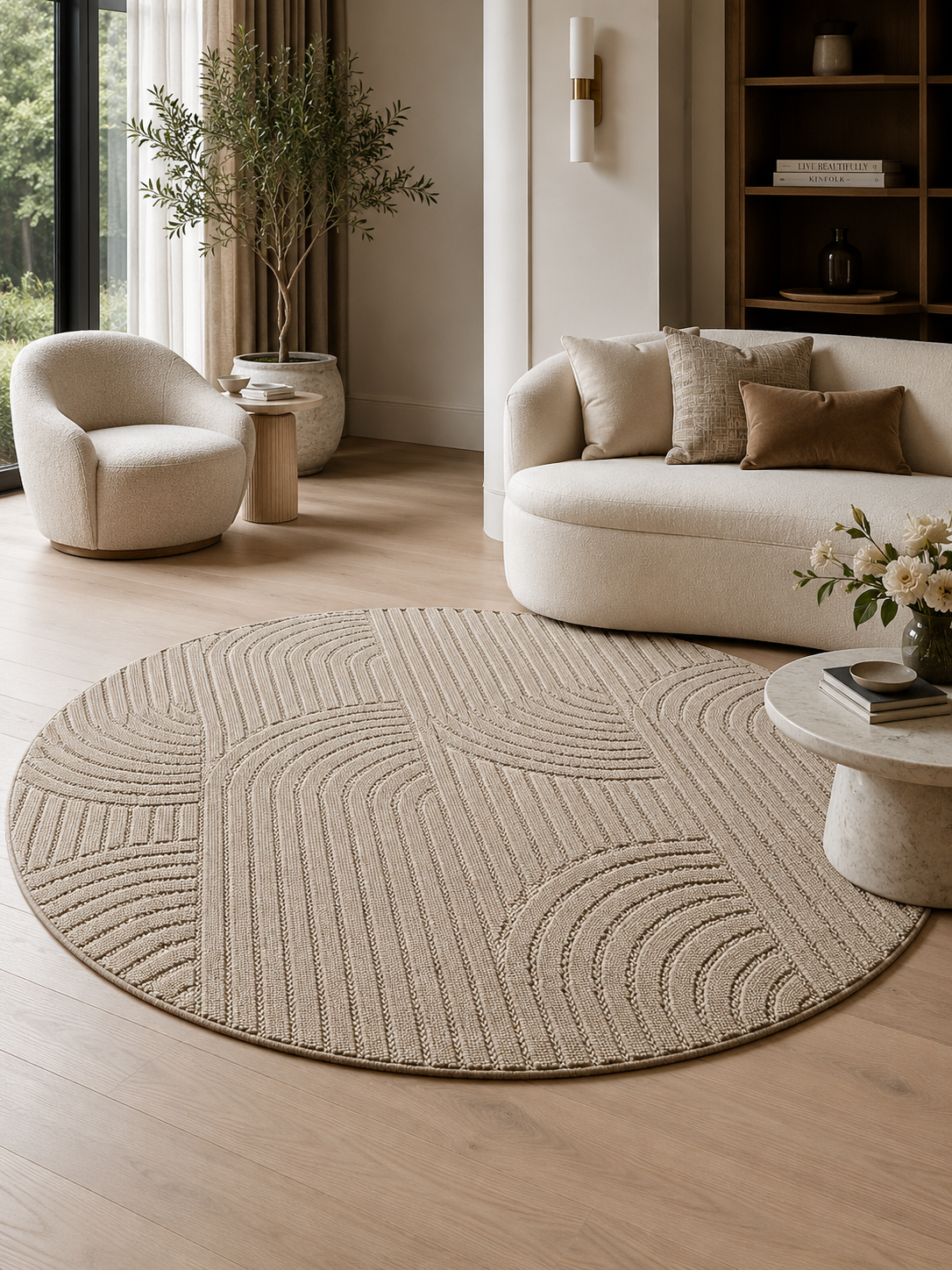 Rond Japandi Vloerkleed - HELIX 2201 BEIGE