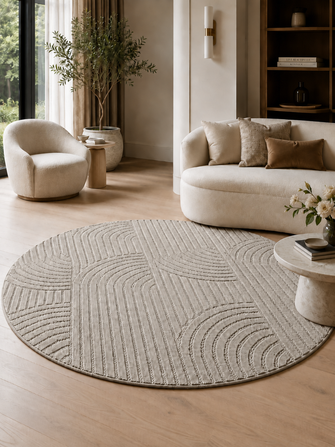 Rond Japandi Vloerkleed - HELIX 2201 SILVER
