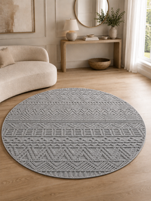 Rond Japandi Vloerkleed - HELIX 2202 SILVER