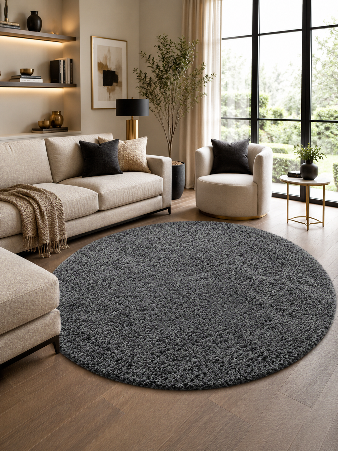 Rond Shaggy Hoogpolig Vloerkleed - LIFE 1500 GREY