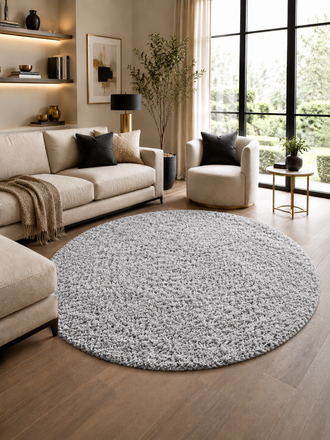 Rond Shaggy Hoogpolig Vloerkleed - LIFE 1500 LIGHTGREY