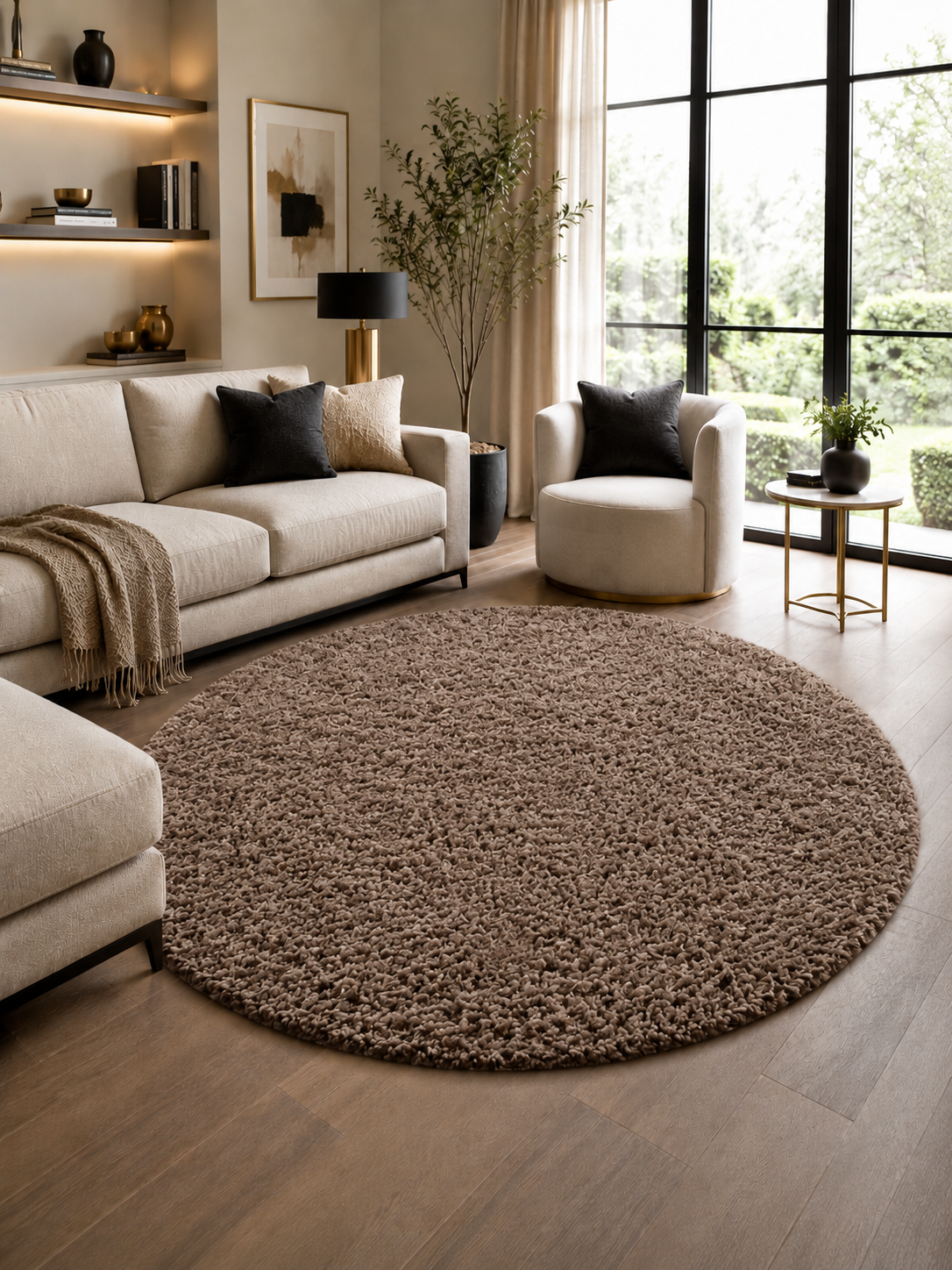 Rond Shaggy Hoogpolig Vloerkleed - LIFE 1500 MOCCA