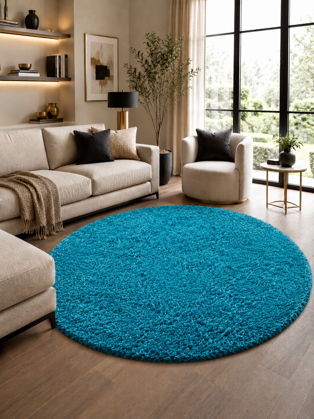 Rond Shaggy Hoogpolig Vloerkleed - LIFE 1500 TURKIS