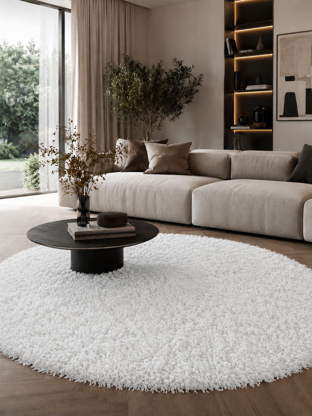 Rond Shaggy Hoogpolig Vloerkleed - SYDNEY 3000 WHITE