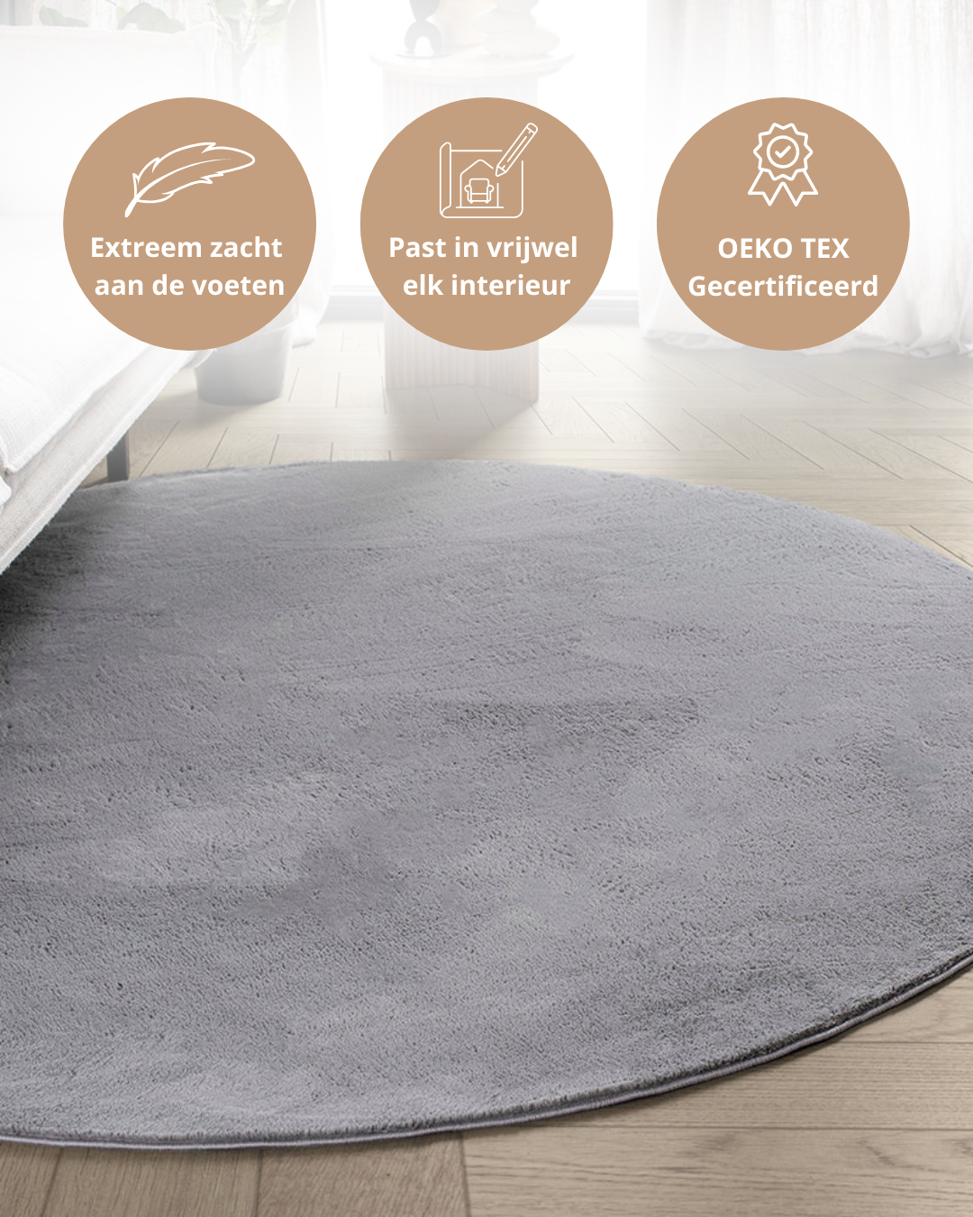 Rond Japandi Vloerkleed - Ovara Plano Grijs