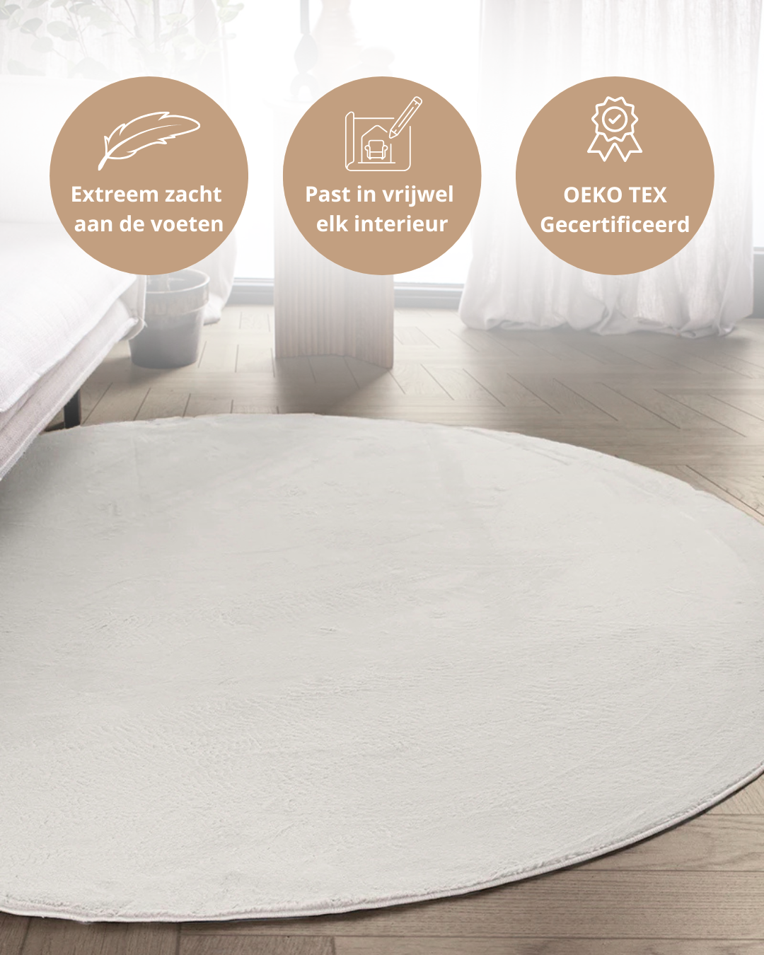 Rond Japandi Vloerkleed - Ovara Plano Beige