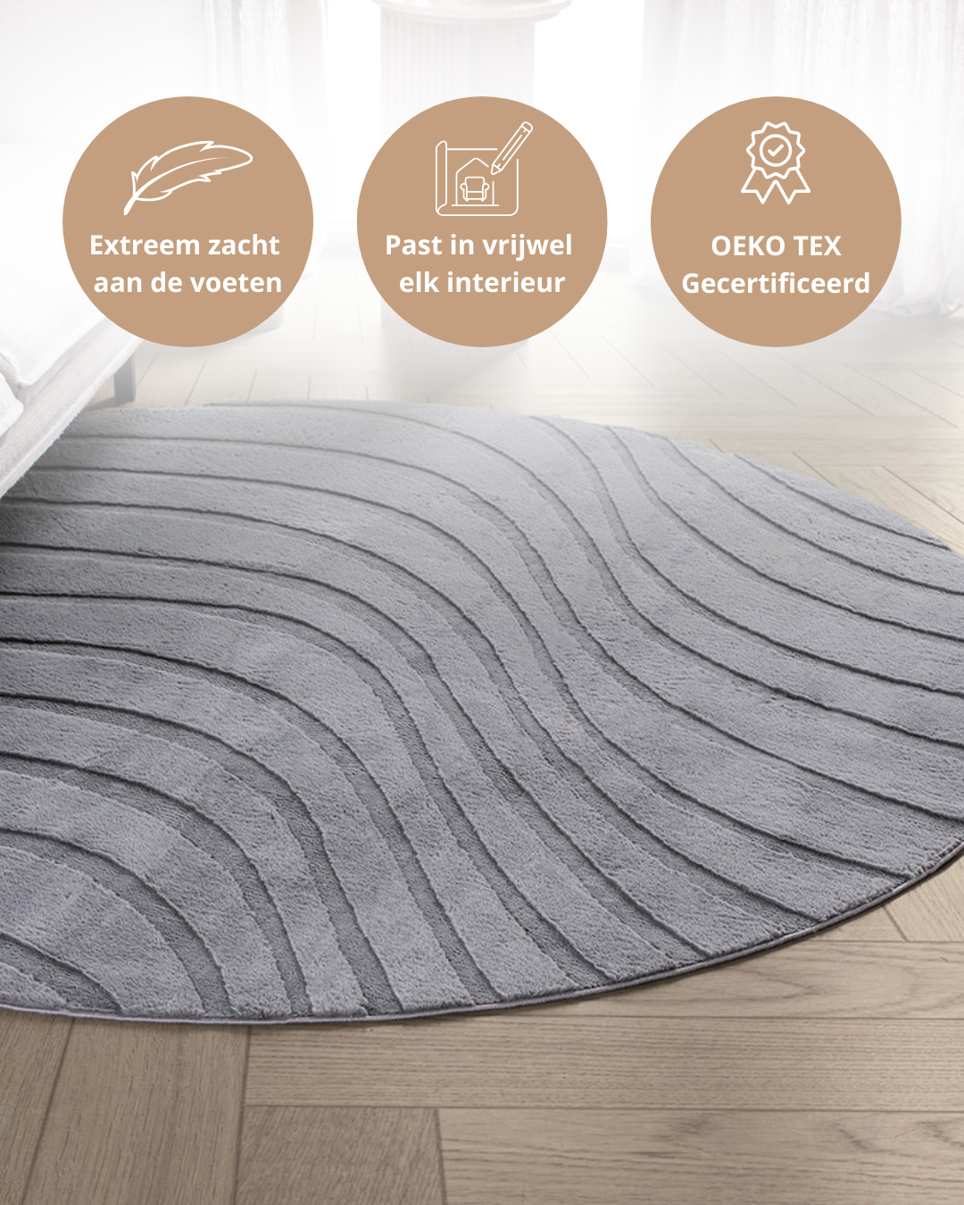 Rond Japandi Vloerkleed - Ovara Maris Grijs