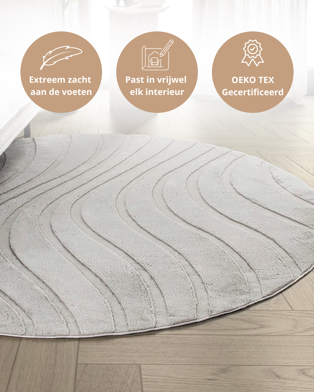 Rond Japandi Vloerkleed - Ovara Maris Taupe