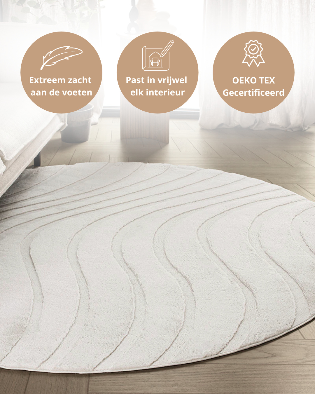 Rond Japandi Vloerkleed - Ovara Maris Beige