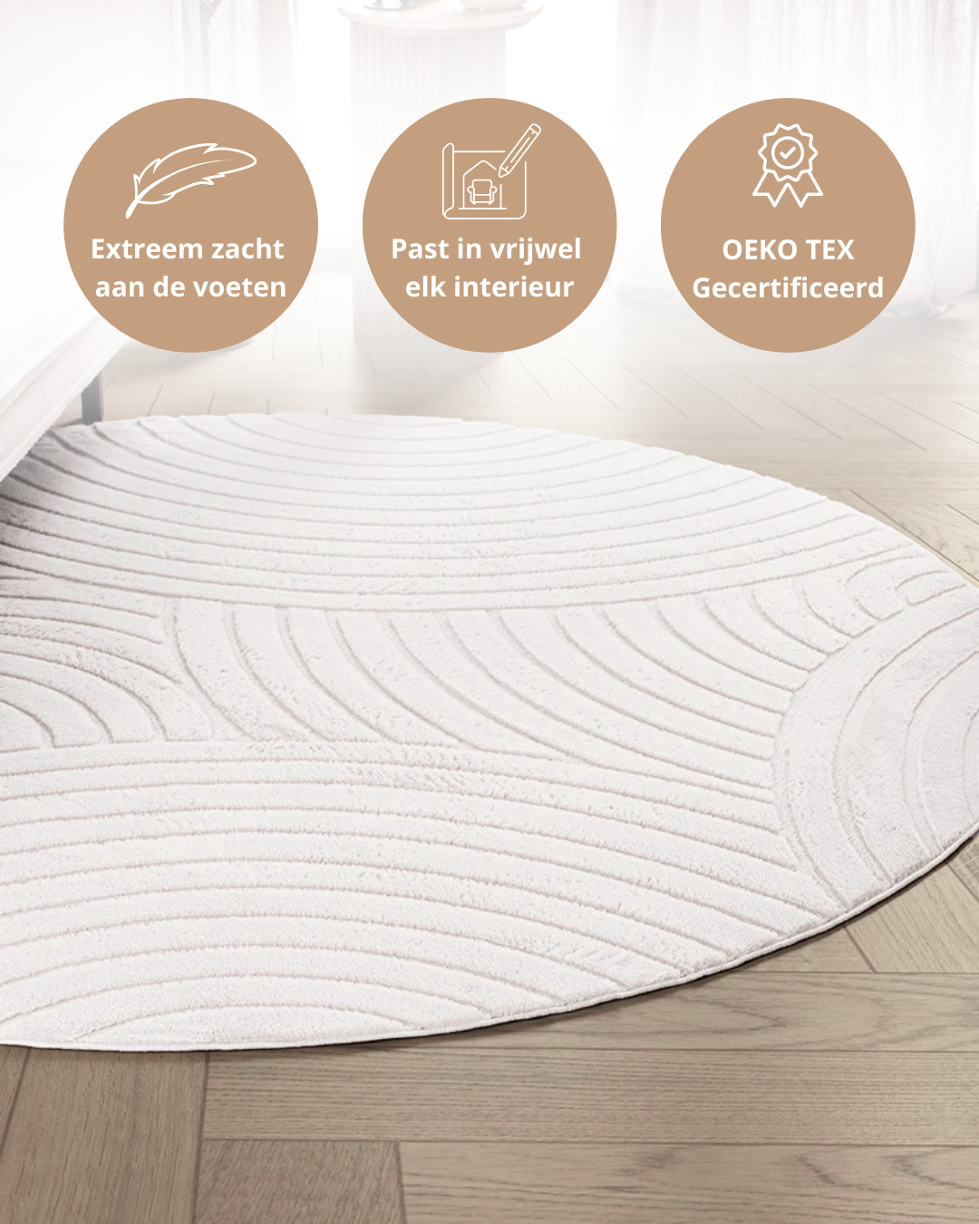 Rond Japandi Vloerkleed - Ovara Zenith Beige