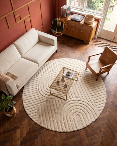 Rond Japandi Vloerkleed - Linea Curve Creme
