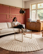 Rond Japandi Vloerkleed - Linea Curve Creme