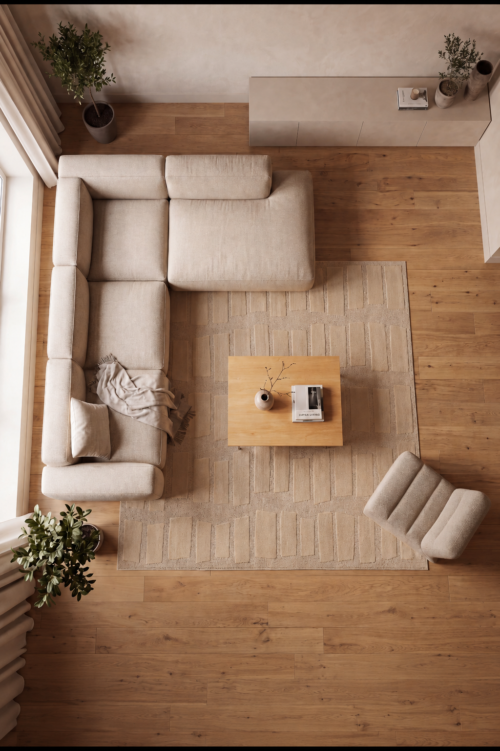 Japandi Vloerkleed Linea Block Beige