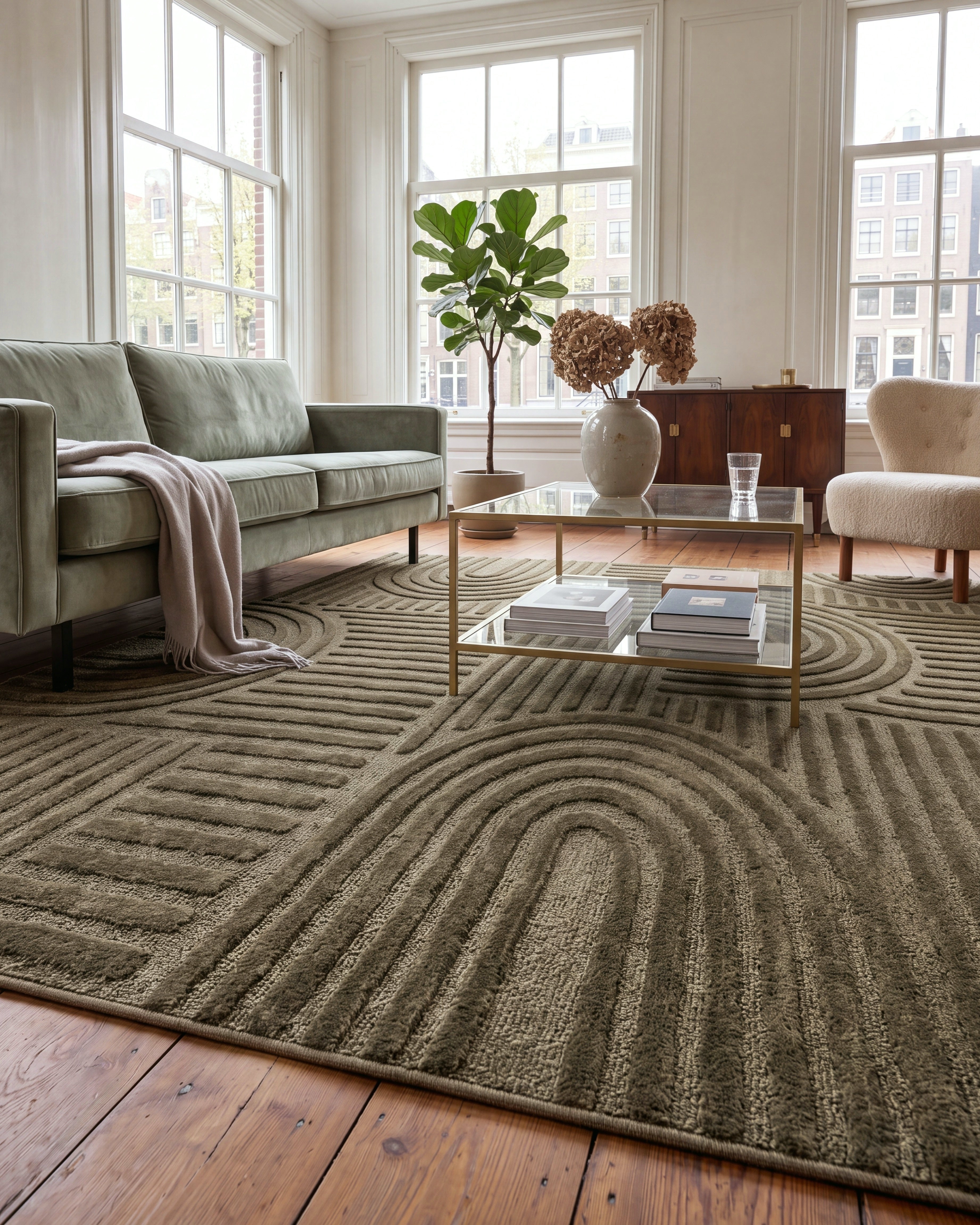 Japandi Vloerkleed Linea Curve Groen