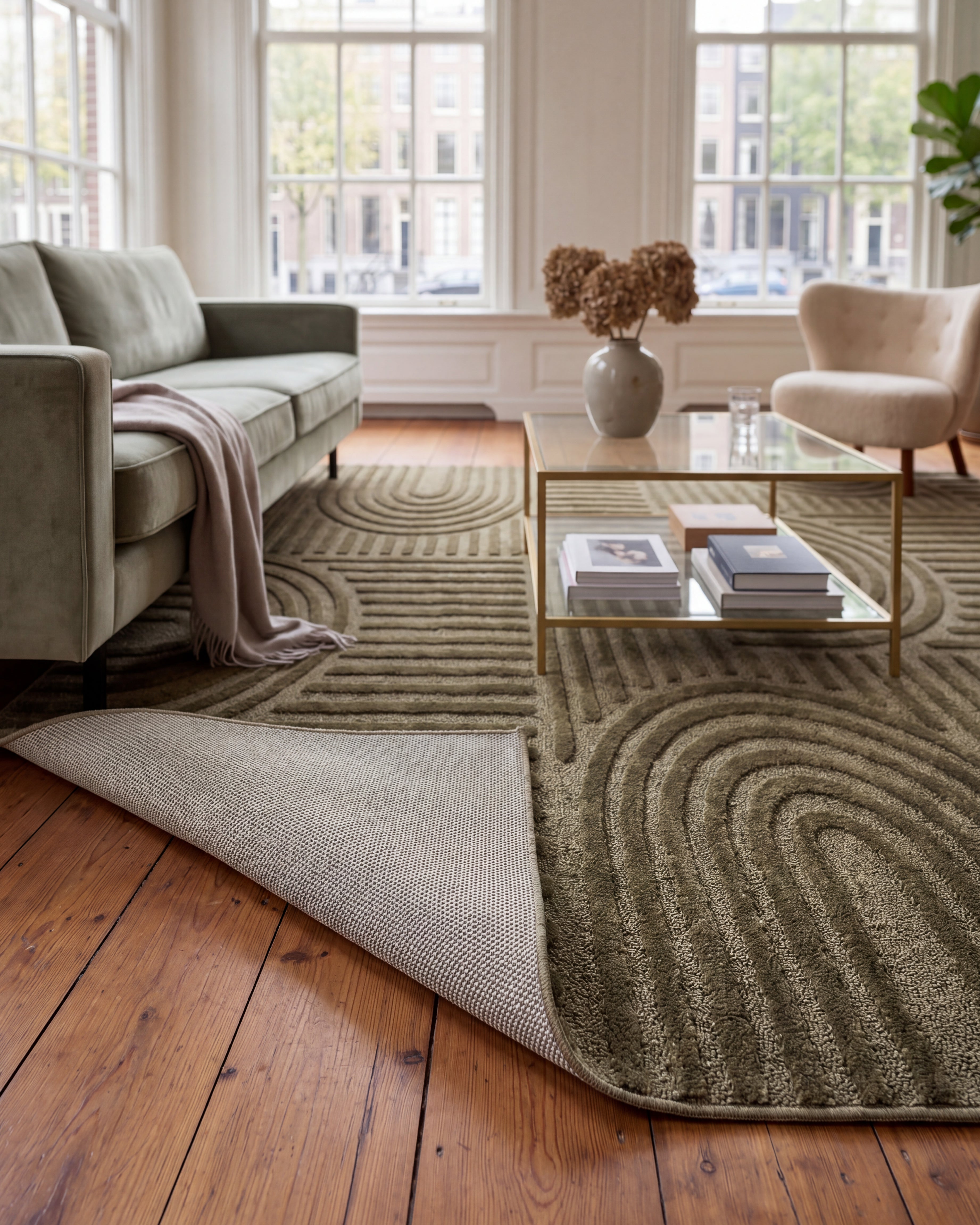 Japandi Vloerkleed Linea Curve Groen