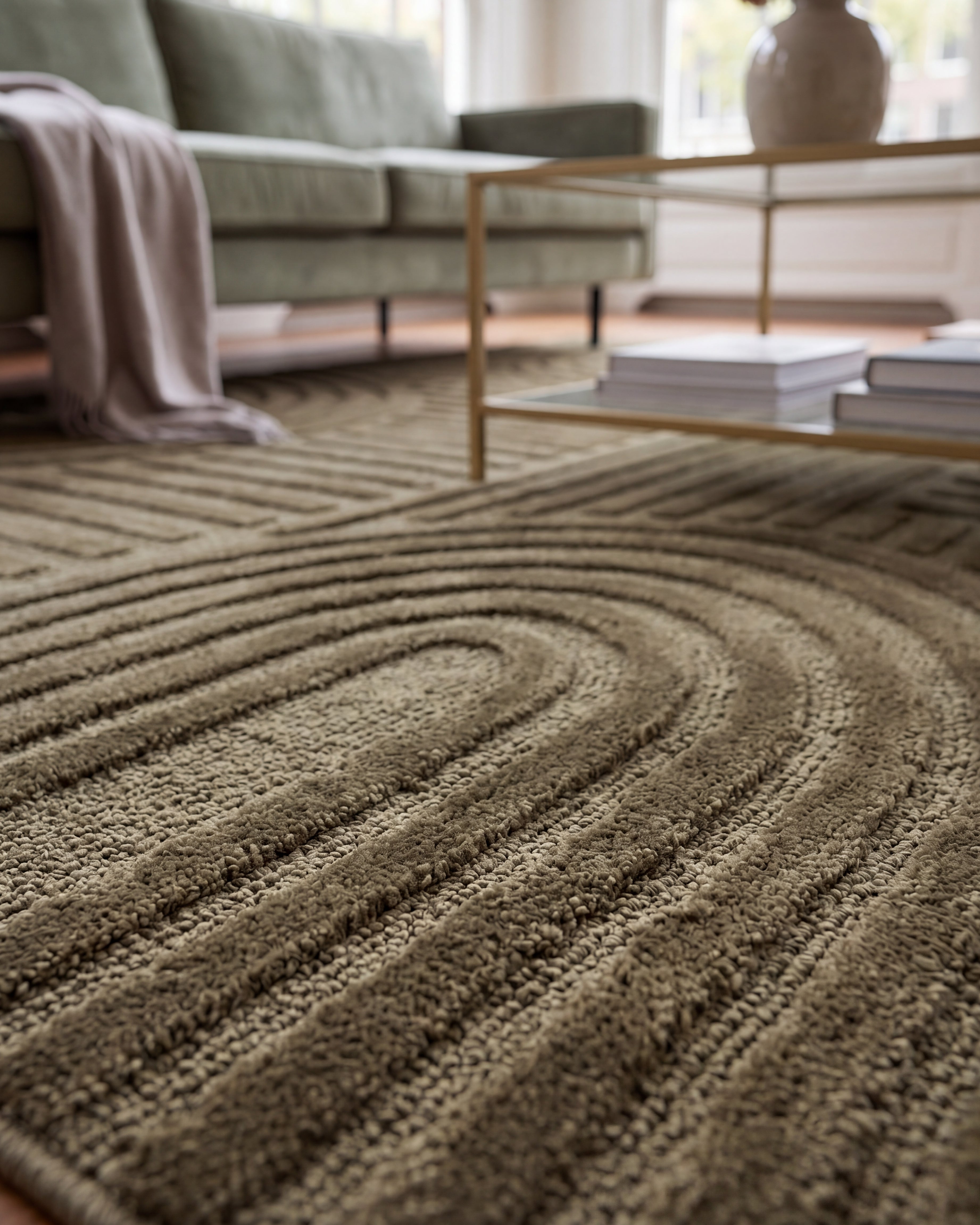 Japandi Vloerkleed Linea Curve Groen