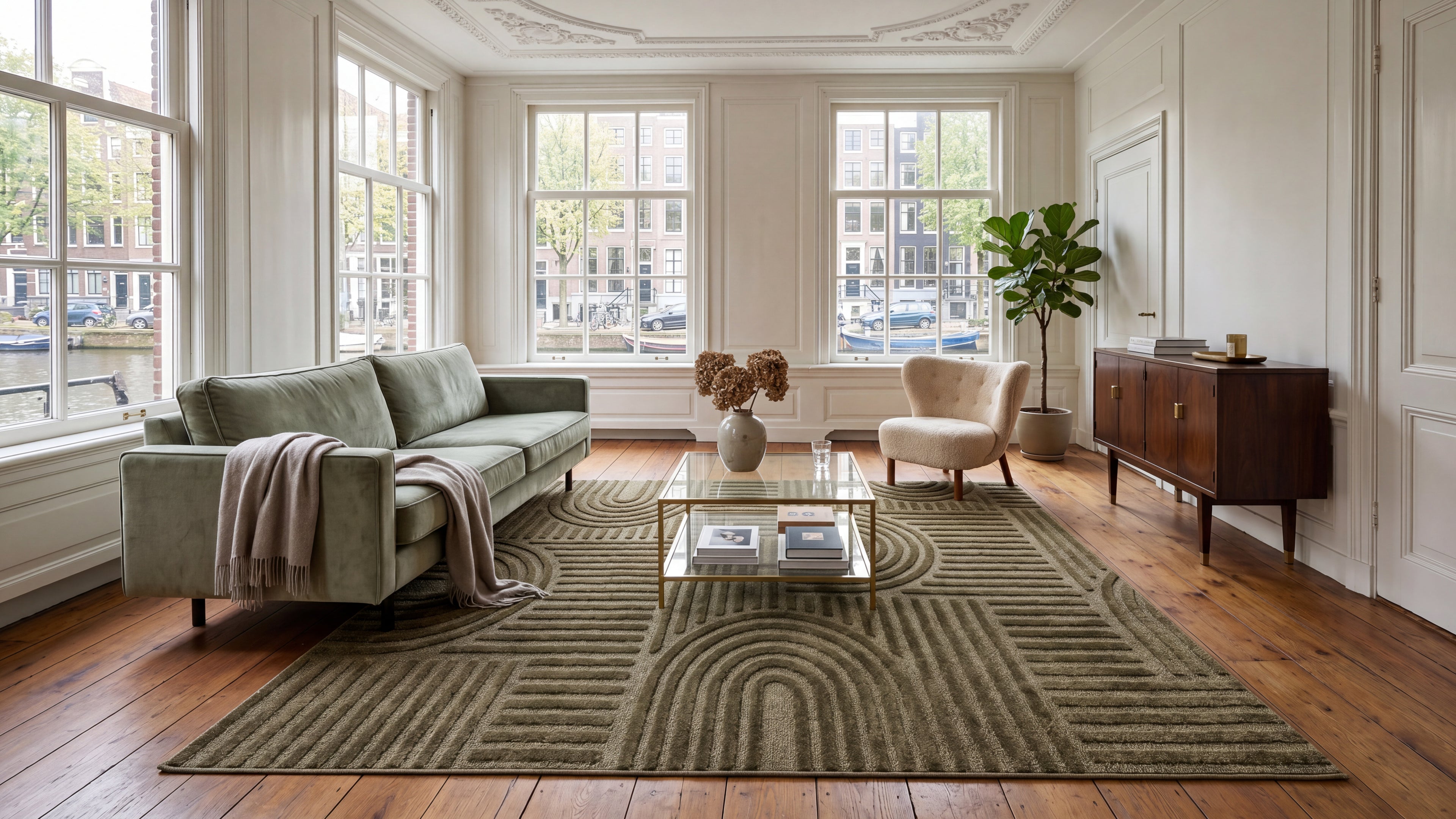 Japandi Vloerkleed Linea Curve Groen