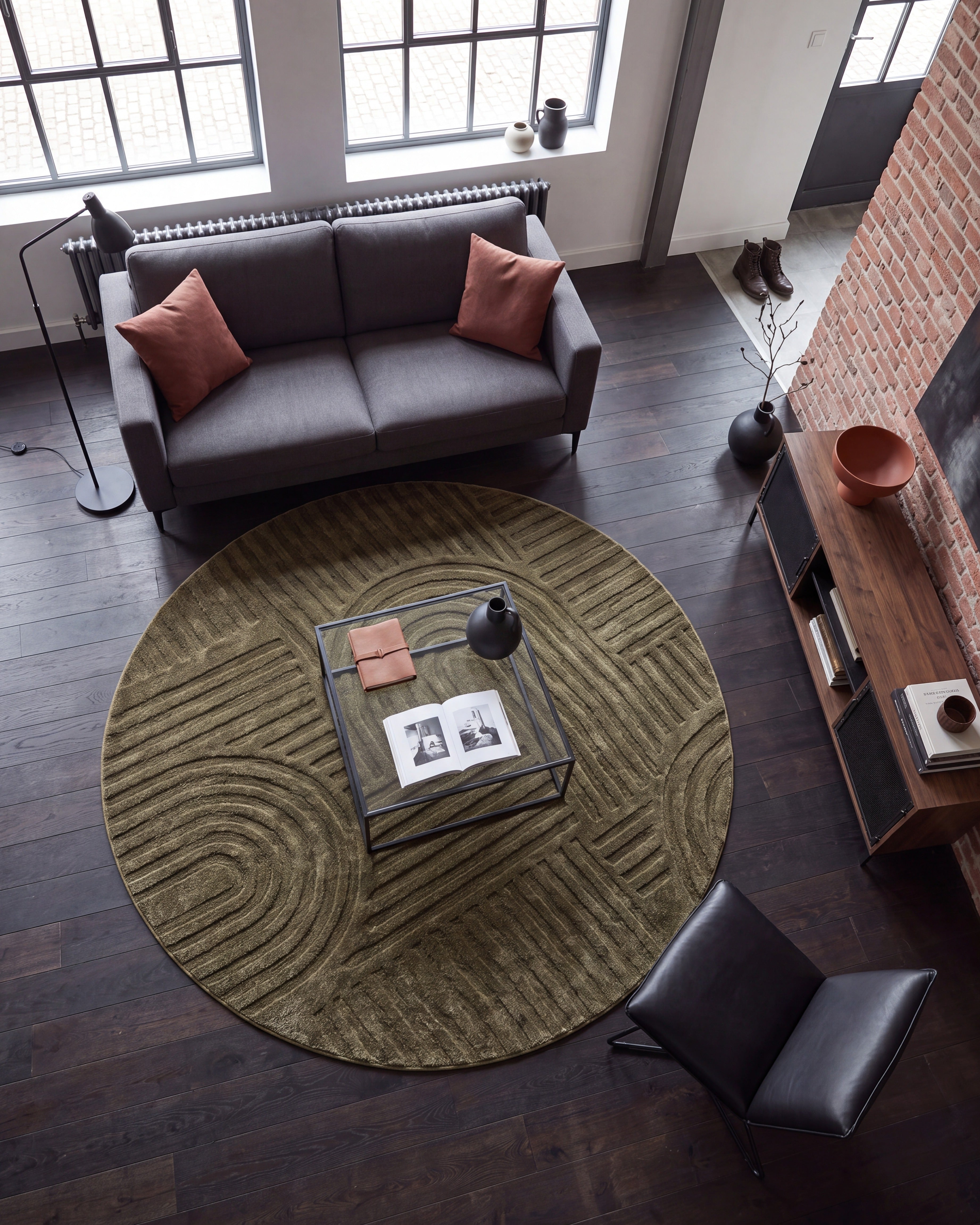 Rond Japandi Vloerkleed Linea Curve Groen