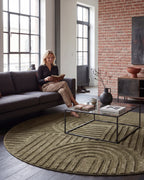 Rond Japandi Vloerkleed Linea Curve Groen